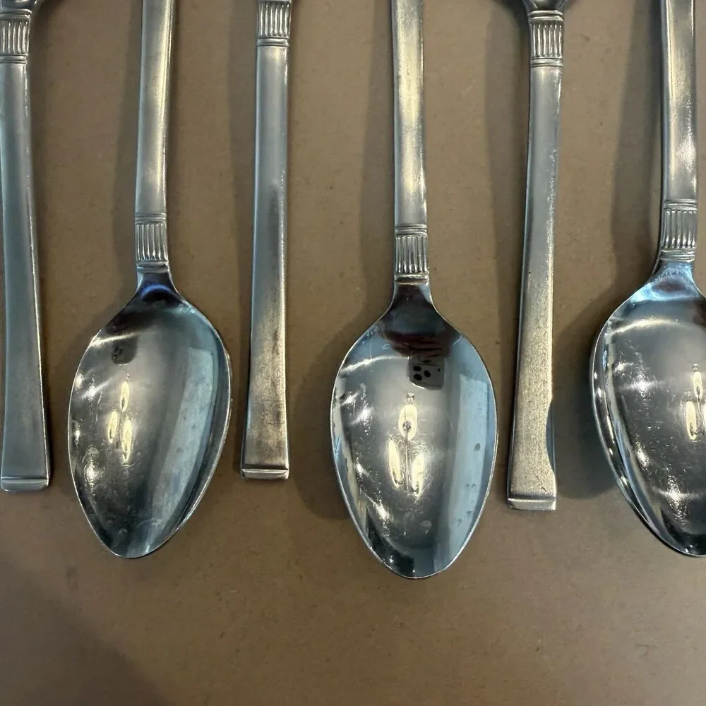 Doric Japan MCM Stainless Lot Of 8 Dinner Soup Spoons MidCentury Modern Flatwear